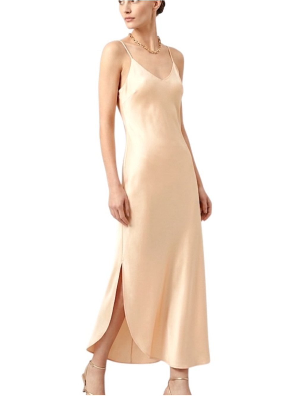 Vintage 80s 90s cream satin long minimalist old money slip dress M
